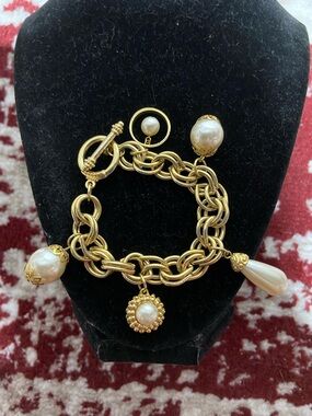 Gold-Tone Pearl Charm Bracelet - Women's Jewelry